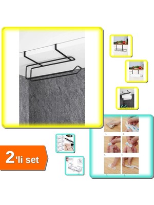 Hereveoyuncak Siyah Dolap Içi Kağıt Havluluk Askı + Kablo Sabitleyici Klips Seti 20 Adet - 2li Set S2Q0N6