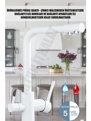 Blackfit 3 Yollu Beyaz Arıtmalı Sıcak Soğuk Çıkışlı Evye Mutfak Bataryası Arıtmalı Musluk