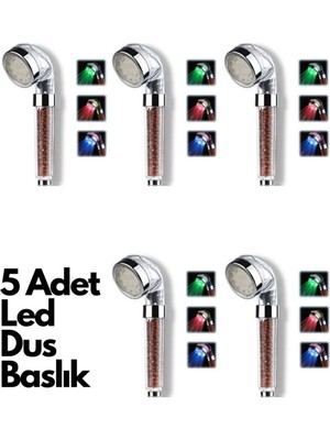 Teknotrust Renkli Boncuklu Kinetik Ledli Duş Başlıkları 5'li Set, Enerji Tasarruflu ve Şık Tasarım