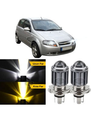Caralp Chevrolet Kalos 2003-2007 Uyumlu Mercekli Far Ampulü LED Xenon Çift Renk Sarı-Beyaz Far Şimşek Etkili Csp LED Lamba Uzun Kısa 2 Adet Takım