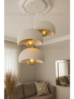 Beton Görünüm 3'lü Sarkıt Avize Beyaz Plastik Modern Tasarım Rustik Şık Aydınlatma