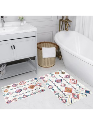 Eliana Home Dijital Baskı  Modern Banyo Halısı Ikili Banyo Paspası  LNA5139 100X60+60X50 cm