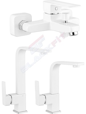 Blackfit Beyaz Kare Mutfak Lavabo Banyo Duş Bataryası Eviye Çeşmesi