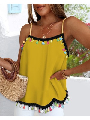 Bosel Kadın Ip Askılı Püskül Detaylı Sandy Bluz