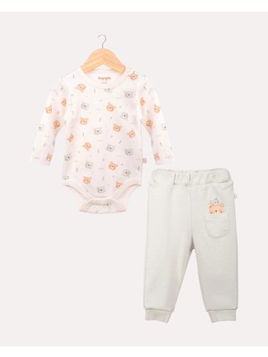 Hoogie 2'li Teddy Desenli %100 Organik Pamuk Alt Üst Takım - Mint