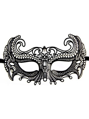Çılgın Tahtakale Siyah Lazer Kesim Kristal Taşlı Metal Venedik Maskesi