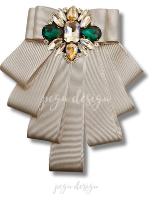 Pegu Shine Seri Ekru Grogren Kurdele Taşlı Yaka Çiçeği Broş Okul,iş,şal,gömlek
