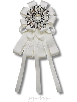 Pegu Shine Seri Ekru Grogren Kurdele Taşlı Yaka Çiçeği Broş Okul,iş,şal,gömlek