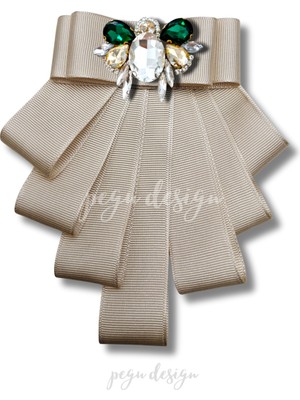 Pegu Shine Seri Ekru Grogren Arılı Kurdele Taşlı Yaka Çiçeği Broş Okul,iş,şal,gömlek