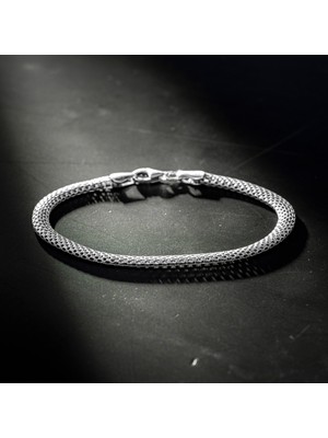 Takılingo 925 Ayar Gümüş Klasik Balık Sırtı Işlemeli Zincir Model Erkek Bileklik