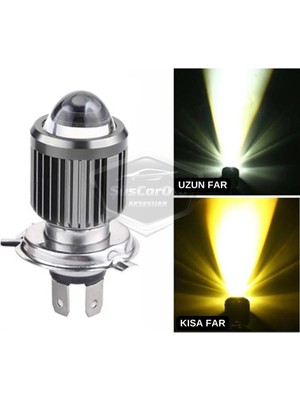 Caralp Otomobil Araç Motosiklet Mercekli Far Ampulü LED Far Çift Renk Sarı-Beyaz Csp LED Lamba Delici Yayıcı Uzun Kısa 1 Adet H4