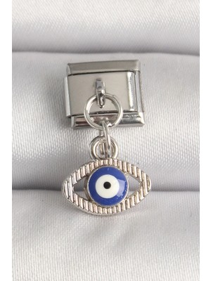 Eco Port 316L Çelik Gümüş Renk Nazar Boncuk Detaylı Göz Model Nomination Charm