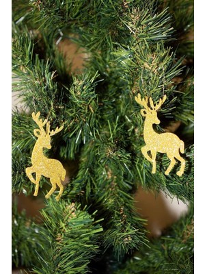 Empressco Altın Keçe Geyik Yılbaşı Ağaç Süsü, Simli Eva Hediye Dekor 6'lı