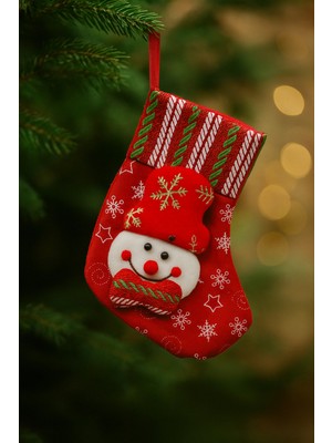 Empressco 18 cm Renkli Simli Kardan Adam Desenli Lüks Yılbaşı Çorabı