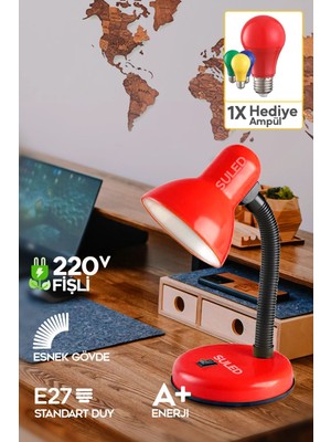 Empressco Esnek Açılı Masa Lambası, 220V, Kırmızı, Çocuk ve Çalışma Odası Için Ideal