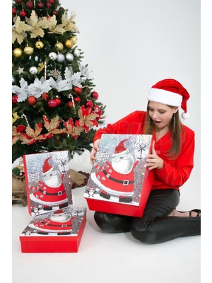 Empressco Kış Temalı 3'lü Hediye Kutusu, Noel Baba Kabartmalı, Yeni Yıl Hediyesi