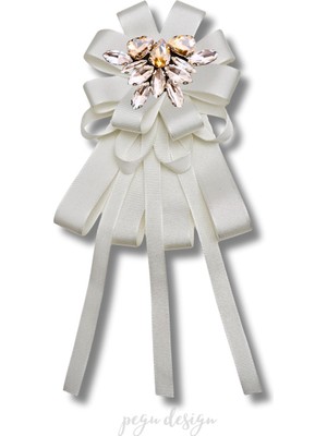 Pegu Shine Seri Ekru Grogren Kurdele Taşlı Yaka Çiçeği Broş Okul,iş,şal,gömlek