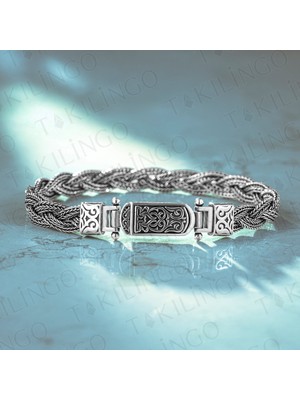 Takılingo 925 Ayar Gümüş Kazaziye Örgü Tasarım El Işi Erkek Bileklik