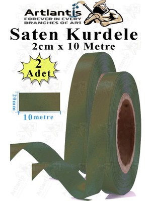 Artlantis Haki Yeşil Kurdele Saten 2 cm 10 Metre 2 Adet Saten Kurdela Parlak Hediye ve Süsleme Şeridi Süs Paketleme Çiçek Saç El