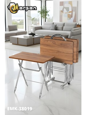 Erşen Eranş Serisi 4'lü Katlanır Mdf Mebran Çanta Zigon Sehpa Krom Ayak