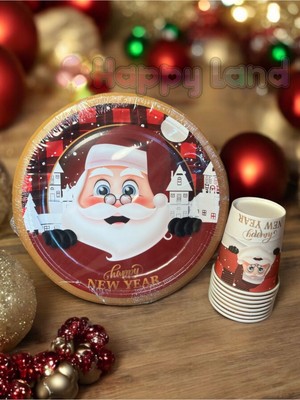 Empressco Yılbaşı Temalı Kırmızı Tabak ve Bardak Seti, Noel Baba Desenli, Şık ve Neşeli