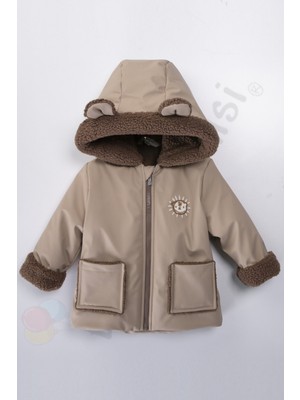 Bebek Vadisi Ayılı Içi Peluş Kürklü Fermuarlı Cepli Kalın Kapüşonlu Kar Şişme Kışlık Erkek Bebek Mont Çocuk Kaban