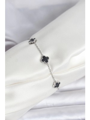 Eco Port 316L Çelik Gümüş Renk Siyah Baby Boy Yonca Bileklik