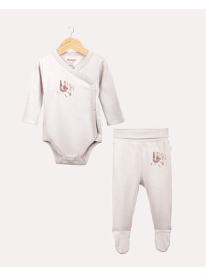 Hoogie 2'li Forest Desenli %100 Organik Pamuk Alt Üst Takım - Taş Rengi