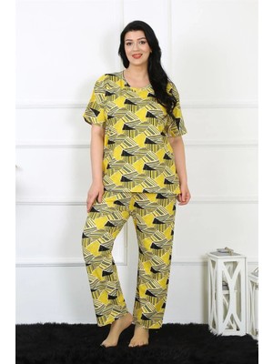 Kadın 5xl-6xl-7xl-8xl Büyük Beden Kısa Kol Pijama Takım Sarı