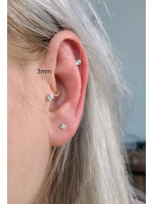 Bylin %100 316 L Cerrahi Çelik Silver Tek Taş Piercing-Taş Çapı 3mm/Bar Uzunluğu 6mm - 1 Adet