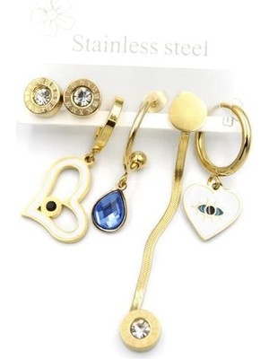 Öfi Çoklu Çelik Küpe - Altın