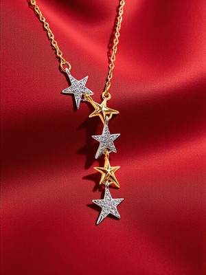 Stella Fortis ★★ Altın/gümüş Yıldızlı Asimetrik Zincir Kolye ★★