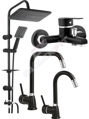 Blackfit  Delta Siyah Banyo Bataryası Tepe Duş Seti Duş Başlığı Batarya Seti