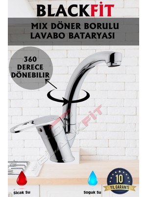 Blackfit Mix Lavabo Bataryası Çift Su Girişli Aç Kapa Banyo Çeşmesi