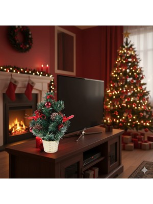 Empressco 30 cm Yeşil Mini Yılbaşı Çam Ağacı, Saksıda Dekoratif ve Süslü