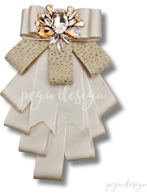 Pegu Shine Seri Ekru Grogren Kurdele Taşlı Yaka Çiçeği Broş Okul,iş,şal,gömlek