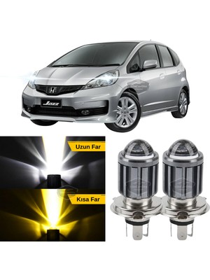 Caralp Honda Jazz 2009-2019 Uyumlu Mercekli Far Ampulü LED Xenon Çift Renk Sarı-Beyaz Far Şimşek Etkili Csp LED Lamba Uzun Kısa 2 Adet Takım