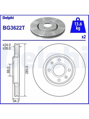 Delphi Ön Fren Aynası Corsa F-Crosland X-Mokka E-PARTNER-BERLINGO-307-207-208-2008-1007-308-C3-C3 Aırcross- C4-C5-Xsara-Ds3 283X26X4DLXHAVALI 4249.84-4249.18