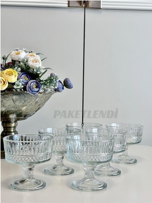 Teknotrust 6'lı Ayaklı Cam Kase Seti, Dondurma ve Sunum Için Şık ve Kullanışlı Tasarım