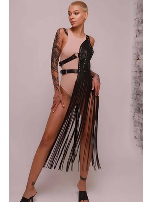 Marsilyan Püsküllü Deri Ceket Harness, Püsküllü Seksi Deri Harness - BRF1014