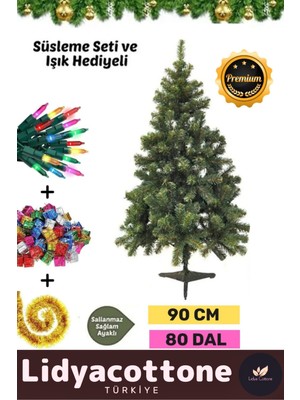 Empressco Renkli Işıklı Yılbaşı Çam Ağacı Süsleme Seti 90CM, 80 Dal, Kutlama Dekorasyonu