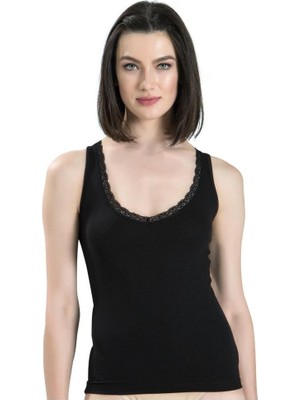 Jiber Kadın 2'li Siyah Modal Dantelli Geniş Askılı V Yaka Atlet