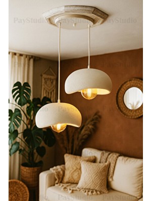 Beton Görünüm 2'li Sarkıt Avize Beyaz Renkli Plastik Malzeme ile Salon ve Oturma Odası İçin LED Uyumlu