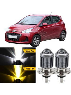 Caralp Hyundai I10 2007-2019 Uyumlu Mercekli Far Ampulü LED Xenon Çift Renk Sarı-Beyaz Far Şimşek Etkili Csp LED Lamba Uzun Kısa 2 Adet Takım