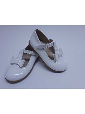 Aktaş Ortopedi Kız Çocuk Beyaz Rugan Ortopedik Babet Ayakkabı PVC Taban Suni Deri Malzeme