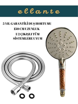 Teknotrust Bej 5 Fonksiyonlu Su Tasarruflu Arıtmalı Duş Başlığı ve Hortum Seti