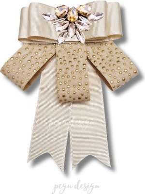 Pegu Shine Seri Ekru Grogren Kurdele Taşlı Yaka Çiçeği Broş Okul,iş,şal,gömlek