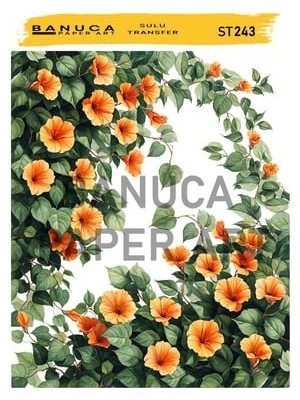 Banuca Paper Art ST243 Turuncu Köşe Çiçek Desenli 25*35 cm Açık Zemin Sulu Transfer