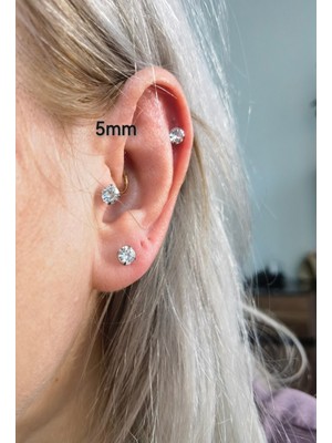 Bylin %100 316 L Cerrahi Çelik Silver Tek Taş Piercing/Taş Çapı 5mm- Bar Uzunluğu 6mm - 1 Adet