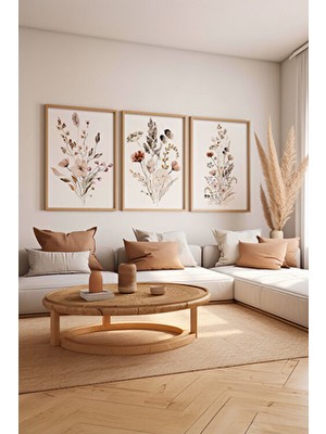 Artavessa 3 Parça Ham Renk Gerçek Ahşap Çerçeveli Tablo Seti - Model 19